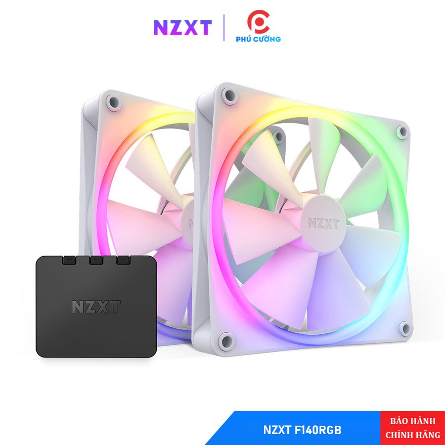 Bộ 2 Quạt NZXT F140 RGB White (trắng) Twin Pack RF-R14DF-W1 - Kèm Hub Controller Chính Hãng