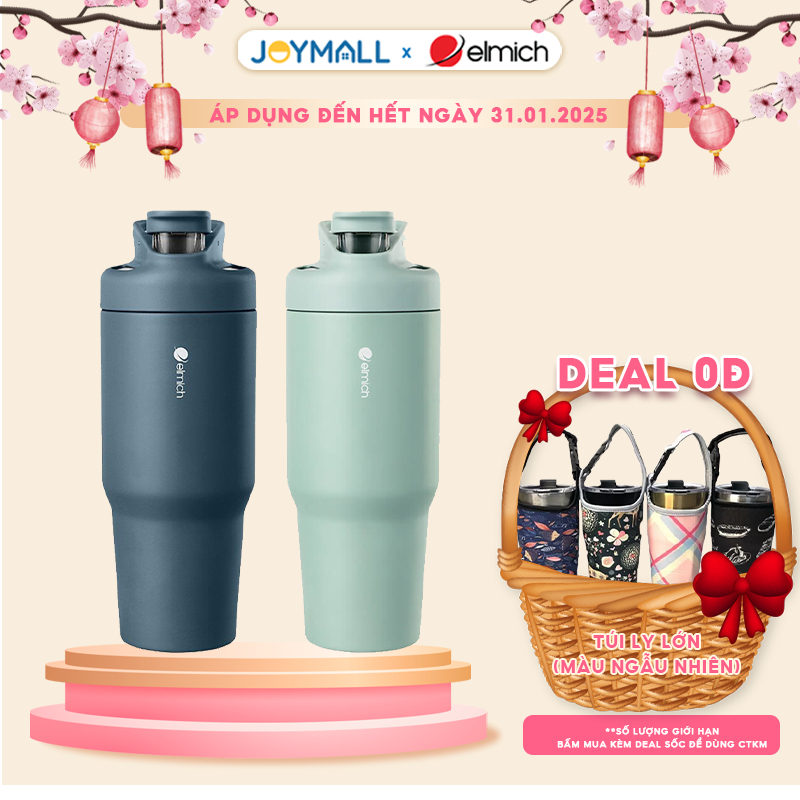 Ly giữ nhiệt inox Elmich EL8309 900ml, Hàng chính hãng, giữ nhiệt tốt, nắp bật, kèm ống hút -JoyMall