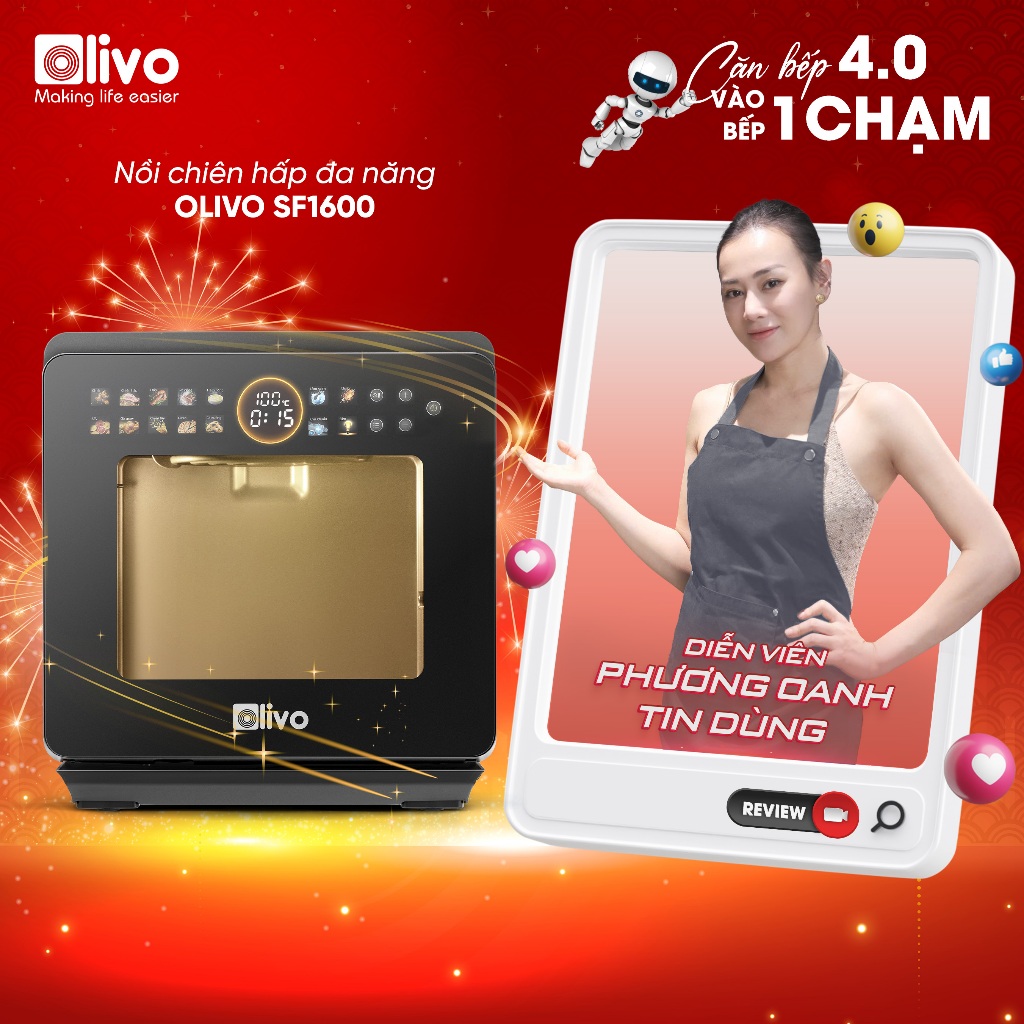 Nồi Chiên Hấp Đa Năng OLIVO SF1600 - 70 Chức Năng Cài Đặt Sẵn - Nồi Chiên Hơi Nước - Nồi Hấp