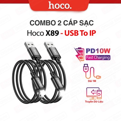 COMBO 1/2/3/5 Cáp sạc nhanh Hoco X89 USB to IP hỗ trợ sạc 2.4A dùng cho ip6/7/8/X/11/12/13/14,truyền dữ liệu dài 1M (ĐEN