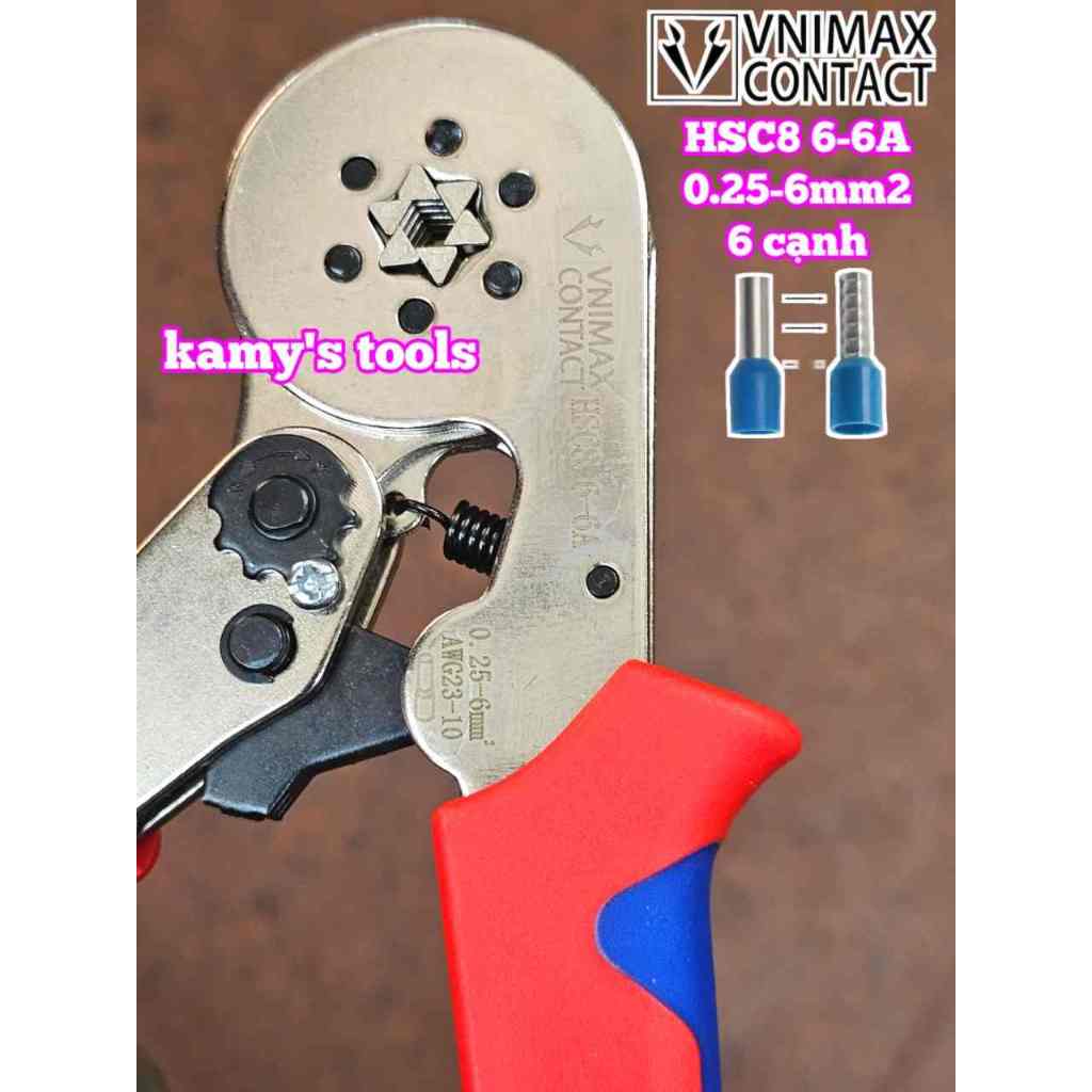 Kìm bấm cos vuông, lục giác HSC8 6-4A và HSC8 6-6A Vnimax Contact chính hãng tự điều chỉnh và hộp đầ