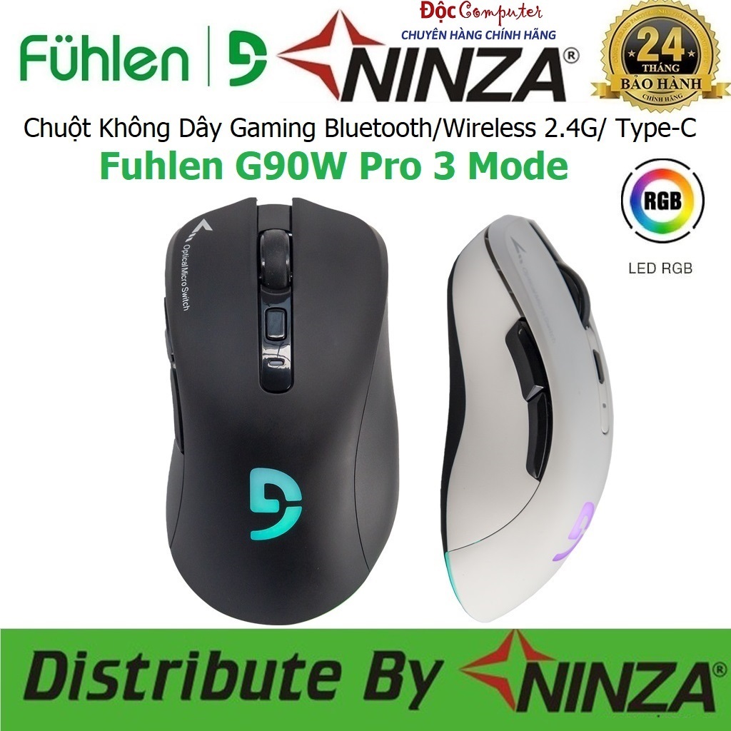 Chuột Gaming Không Dây Fuhlen G90W Pro 3 Mode Leb RGB, Kết nối 3 chế độ  Bluetooth/Wireless/Type-C -