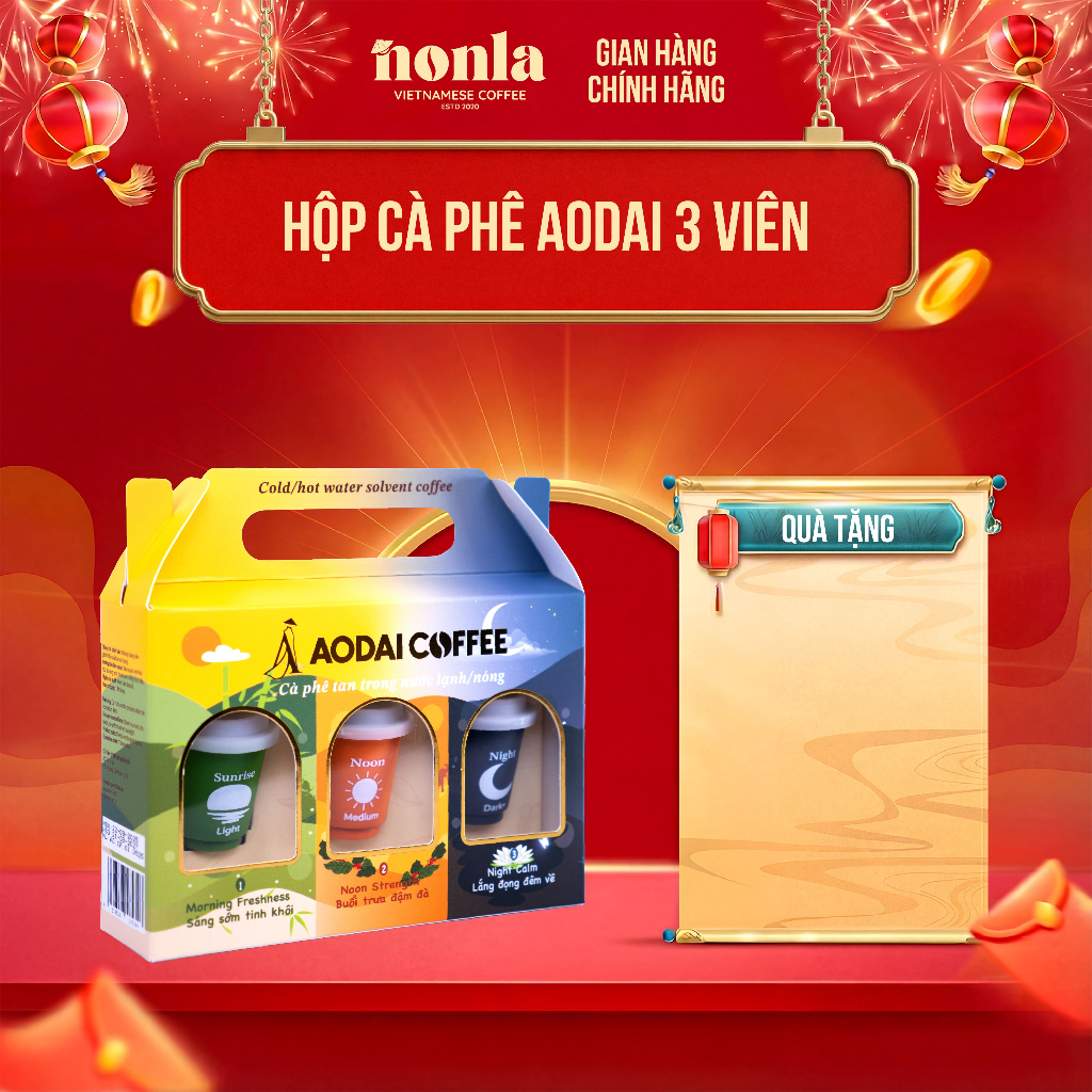Hộp 3 Viên Cà Phê Hòa Tan Sấy Thăng Hoa Nguyên Chất AODAI COFFEE Từ Hạt Robusta
