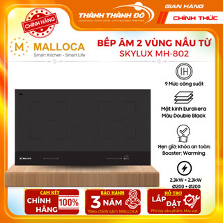 [CHÍNH HÃNG] Bếp Kính Âm 2 Vùng Nấu Từ Malloca Skylux MH-802 - Mặt kính EuroKera, màu Double Black - Công Suất 3500W