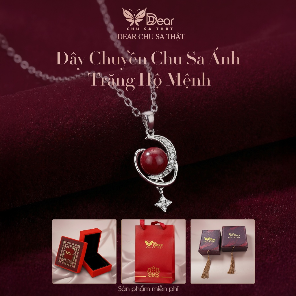 Dây chuyền Chu Sa Tinh Thể Sa Ánh Trăng Bạc Trang Sức Đá Quý Cao Cấp, Chu Sa Tự Nhiên Dear Fashion J