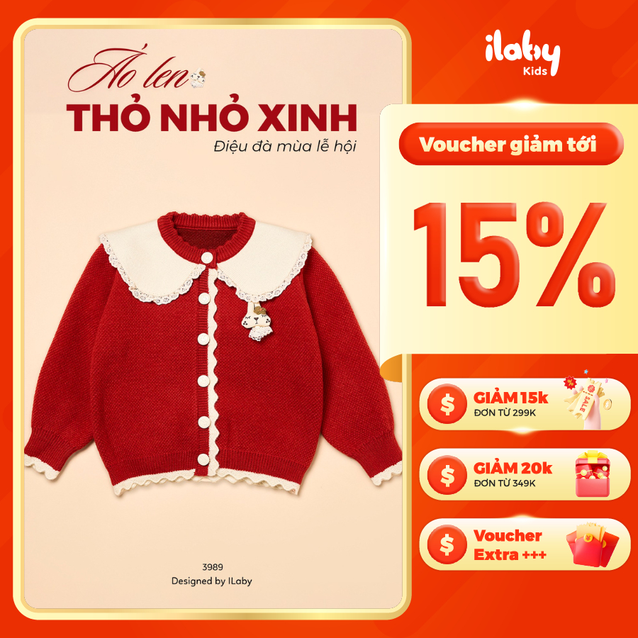 [ILABY HCM[ Áo len bé gái áo cardigan cổ thỏ thiết kế phối ren chất liệu len dệt dày dặn mịn không n