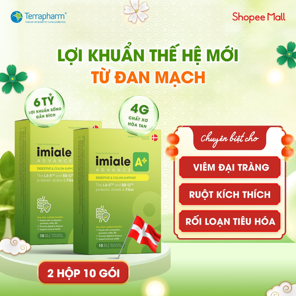Bộ 2 Hộp Men vi sinh IMIALE A+ 10 gói - Chuyên biệt cho viêm đại tràng, hội chứng ruột kích thích