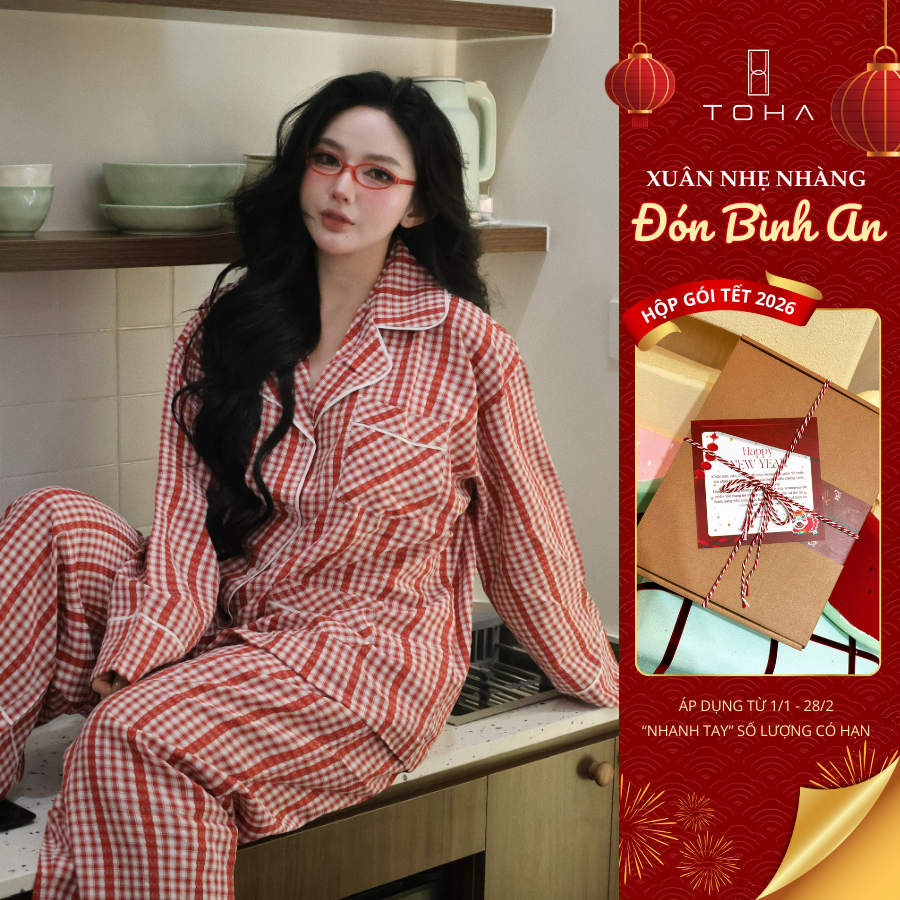 [BST GIÁNG SINH] TOHA Homewear Set Pijama Unisex Form Rộng Mặc Nhà Dễ Thương - Checkered Bliss