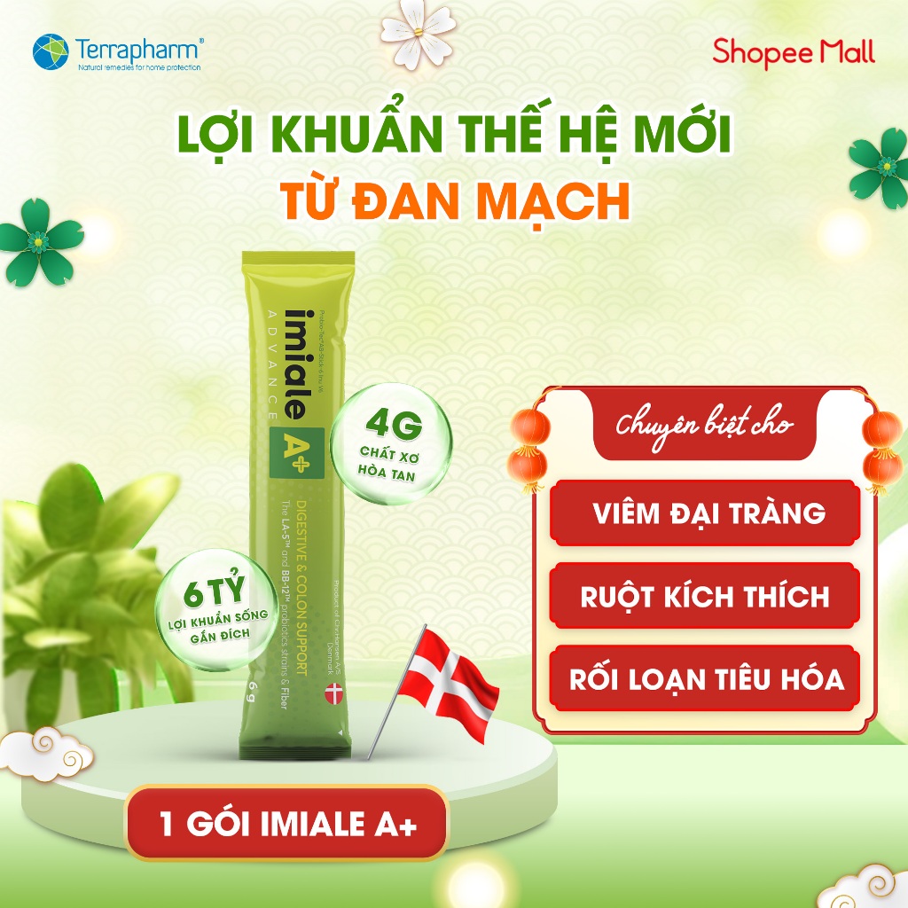 Lợi khuẩn sống, gắn đích IMIALE A+ Đan Mạch - 1 gói - hỗ trợ tiêu hóa, đại tràng, táo bón, tiêu chảy