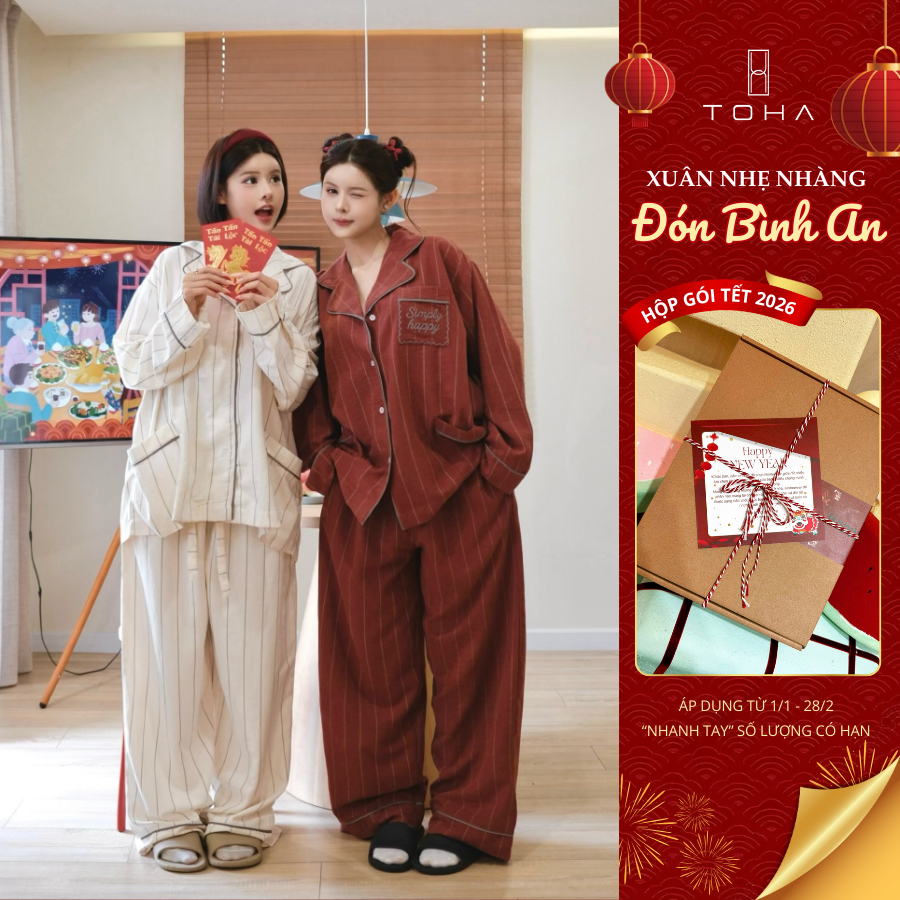 [BST GIÁNG SINH] TOHA Homewear Set Pijama Unisex Form Rộng Mặc Nhà Dễ Thương - Simply Happy