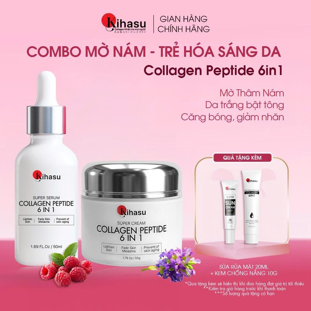 Combo Trắng Da Toàn Diện Kihasu Serum Và Kem Dưỡng Hỗ Trợ Sáng Da, Dưỡng Ẩm, Ngăn Lão Hóa, Giảm Thâm