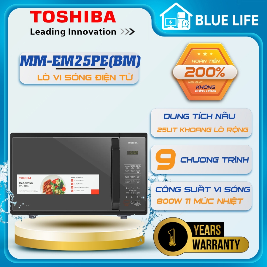 Lò Vi Sóng Điện Tử Toshiba MM-EM25PE(BM), Công Suất 800w - Dung Tích 25Lit, Hàng Chính Hãng