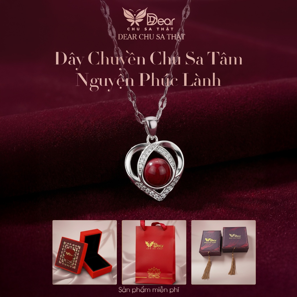 Dây chuyền Chu Sa Tinh Thể Sa Trái Tim Bạc Trang Sức Đá Quý Cao Cấp, Chu Sa Tự Nhiên Dear Fashion Je