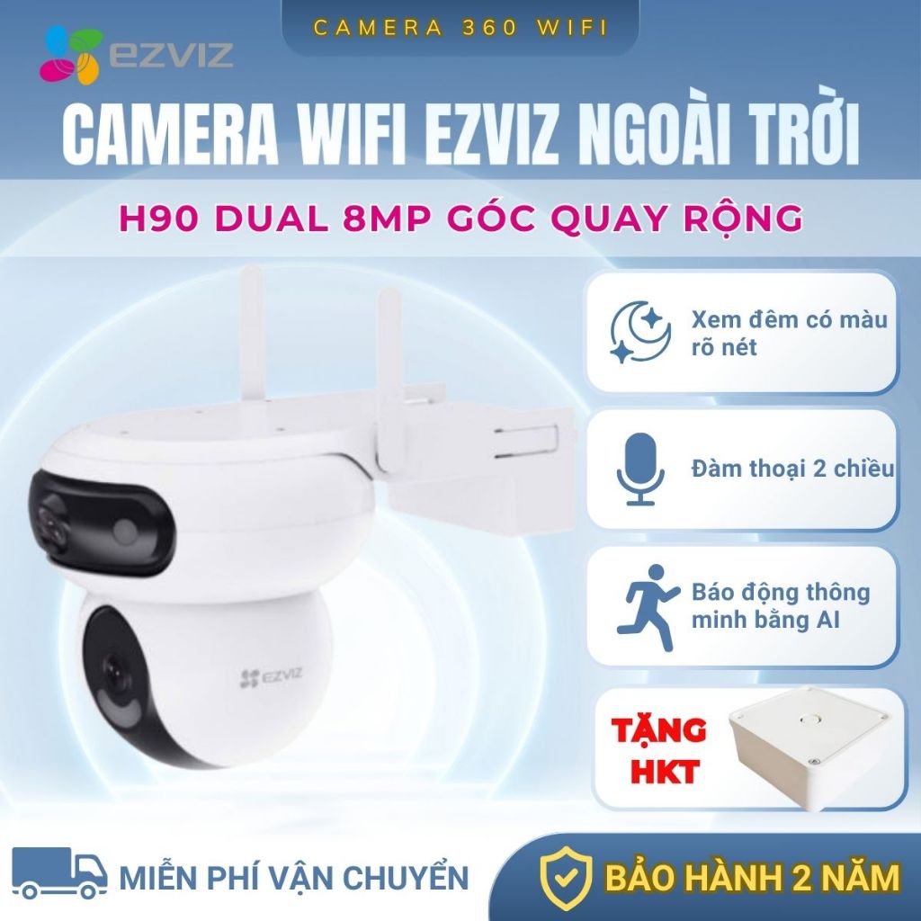 Camera EZVIZ H90 Dual 2K+ 8MP (4MP+4MP), 2 MẮT ĐỘC LẬP, Đầy Đủ Tính Năng, Báo Động Bằng Còi Và Đèn, 
