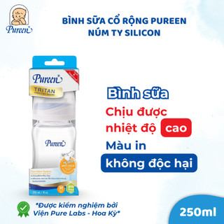 Bình sữa cổ rộng Pureen núm ty silicon - 250ml