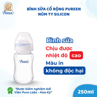 Bình sữa cổ rộng Pureen núm ty silicon - 250ml