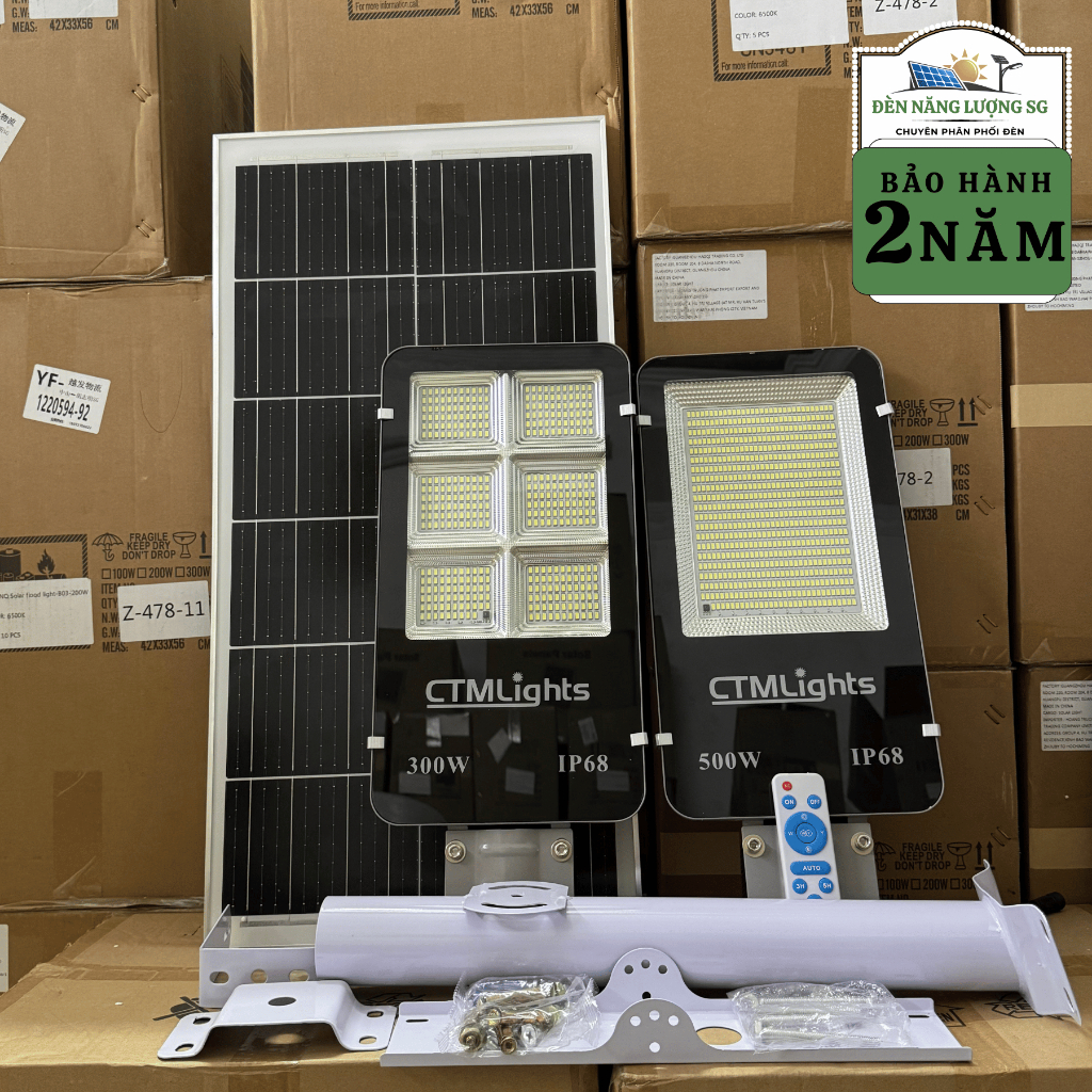 Đèn Đường Năng Lượng Mặt Trời CTMLights 300W - 500W Chống Nước Chuẩn IP68, Chiếu Sáng Xa, Pin Trâu