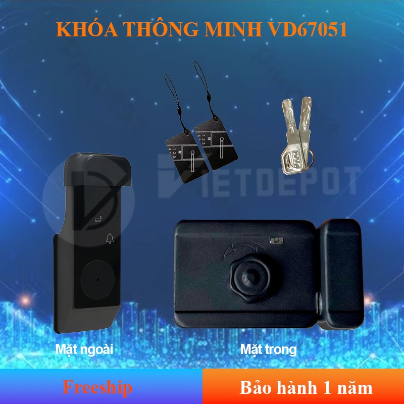Khoá cửa cổng thông minh chống nước 1 chiều Viet Depot VD67051. Mở khóa Vân tay, thẻ từ, App, Từ xa
