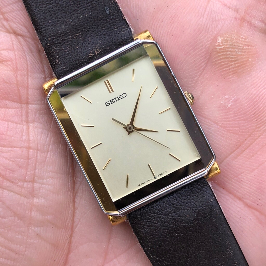 Đồng hồ Nam Nữ Seiko tank vàng , mặt đẹp, dây da