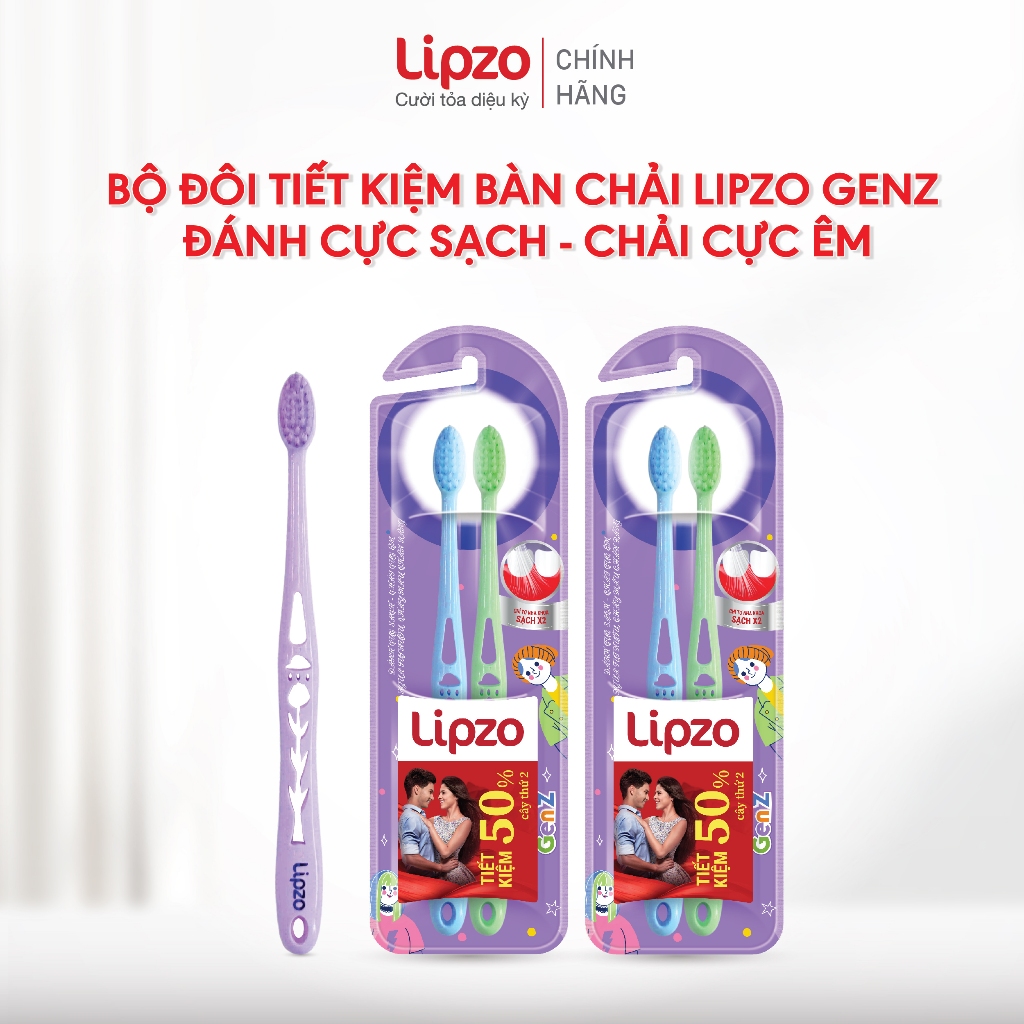 Bộ Đôi Bàn Chải Đánh Răng Lipzo GenZ Lông Chỉ Tơ Sạch Sâu Từng Kẽ Răng, Êm…