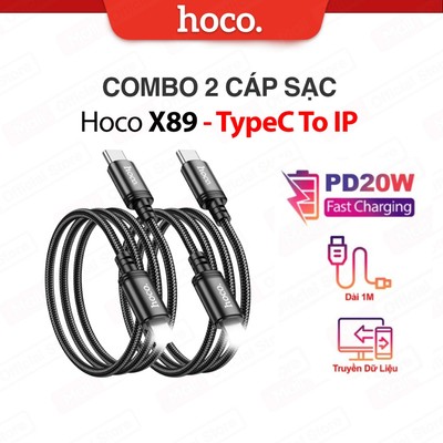 COMBO 2/3/5 Cáp sạc nhanh Hoco X89 TypeC to IP PD20W 3.0A,truyền dữ liệu dùng cho ip11/12/13/14 dài 100CM (ĐEN)