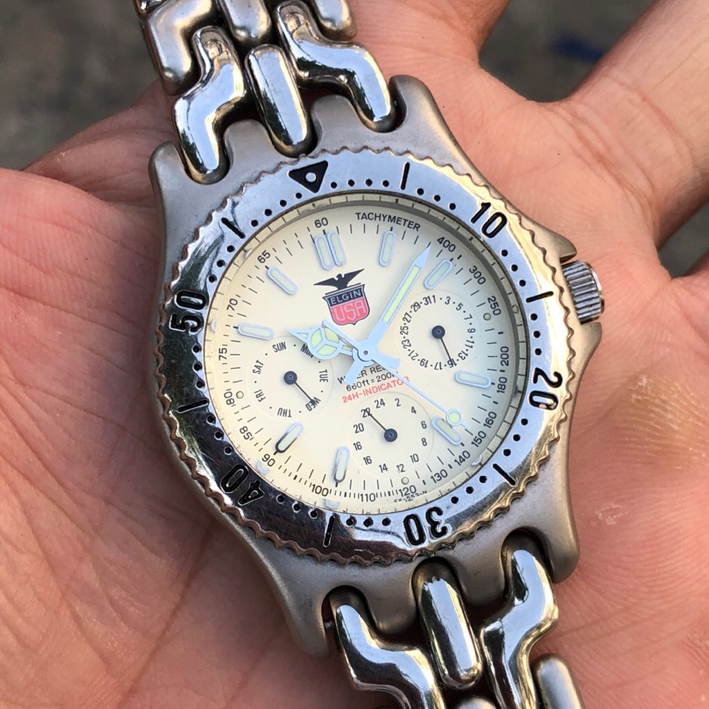 Đồng hồ Nam ELGIN 6kim  dây xương cá mặt đẹp