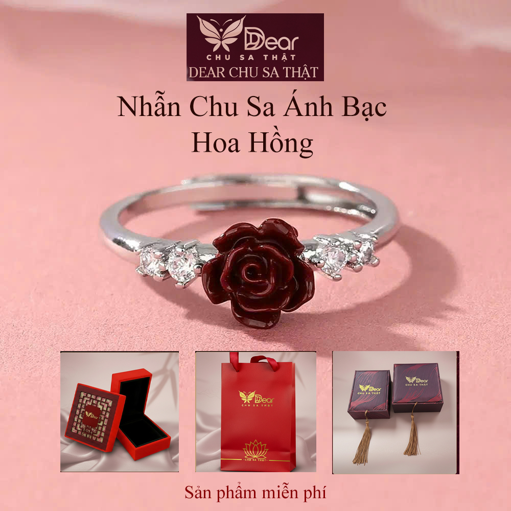 Nhẫn Chu Sa Tử Kim Sa Hoa Hồng Bạc Trang Sức Đá Quý Cao Cấp, Chu Sa Tự Nhiên, Phong Cách Thanh Lịch 