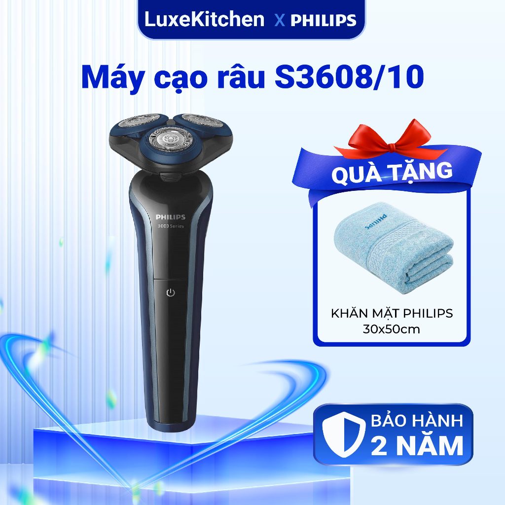 Máy cạo râu khô và ướt Philips S3608, an toàn cho da, bảo hành 2 năm | Hàng chính hãng