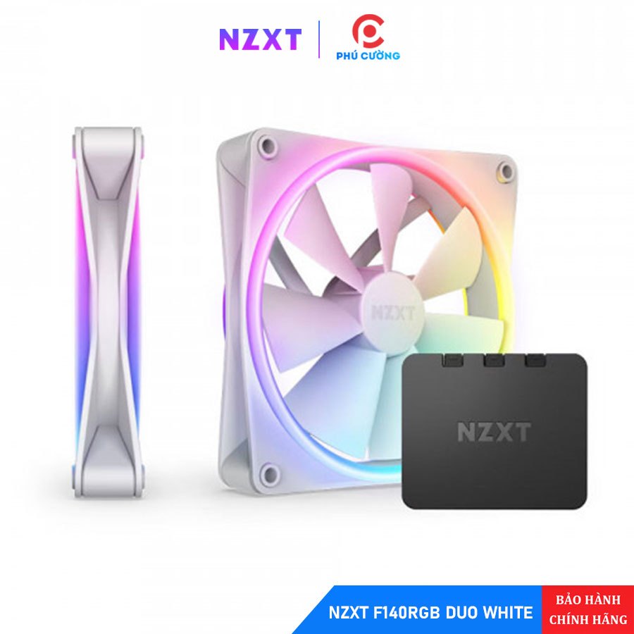 Bộ 2 Quạt NZXT F140 RGB Duo White RF-D14DF-W1 - Fan 140mm LED 2 Mặt, Kèm Hub Controller