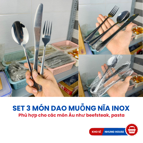 Set 3 món dao muỗng nĩa inox dùng ăn beefsteak cho nhà hàng quán ăn