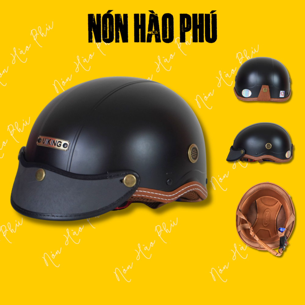 Nón bảo hiểm THỦ CÔNG VIKING01[CHÍNH HÃNG] nhựa abs lót nâu khóa sắt cao cấp Mũ bảo hiểm viền nâu nửa đầu nam nữ