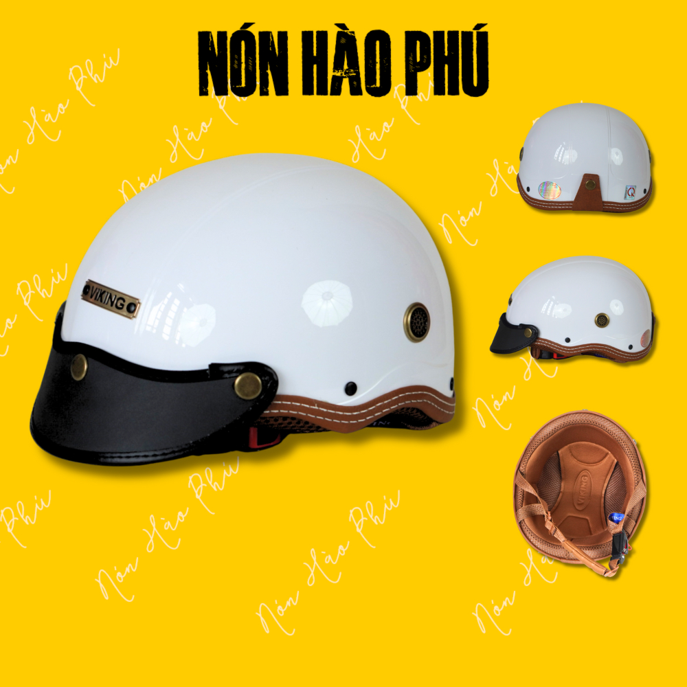 Nón bảo hiểm THỦ CÔNG VIKING01[CHÍNH HÃNG] nhựa abs lót nâu khóa sắt cao cấp Mũ bảo hiểm viền nâu nử