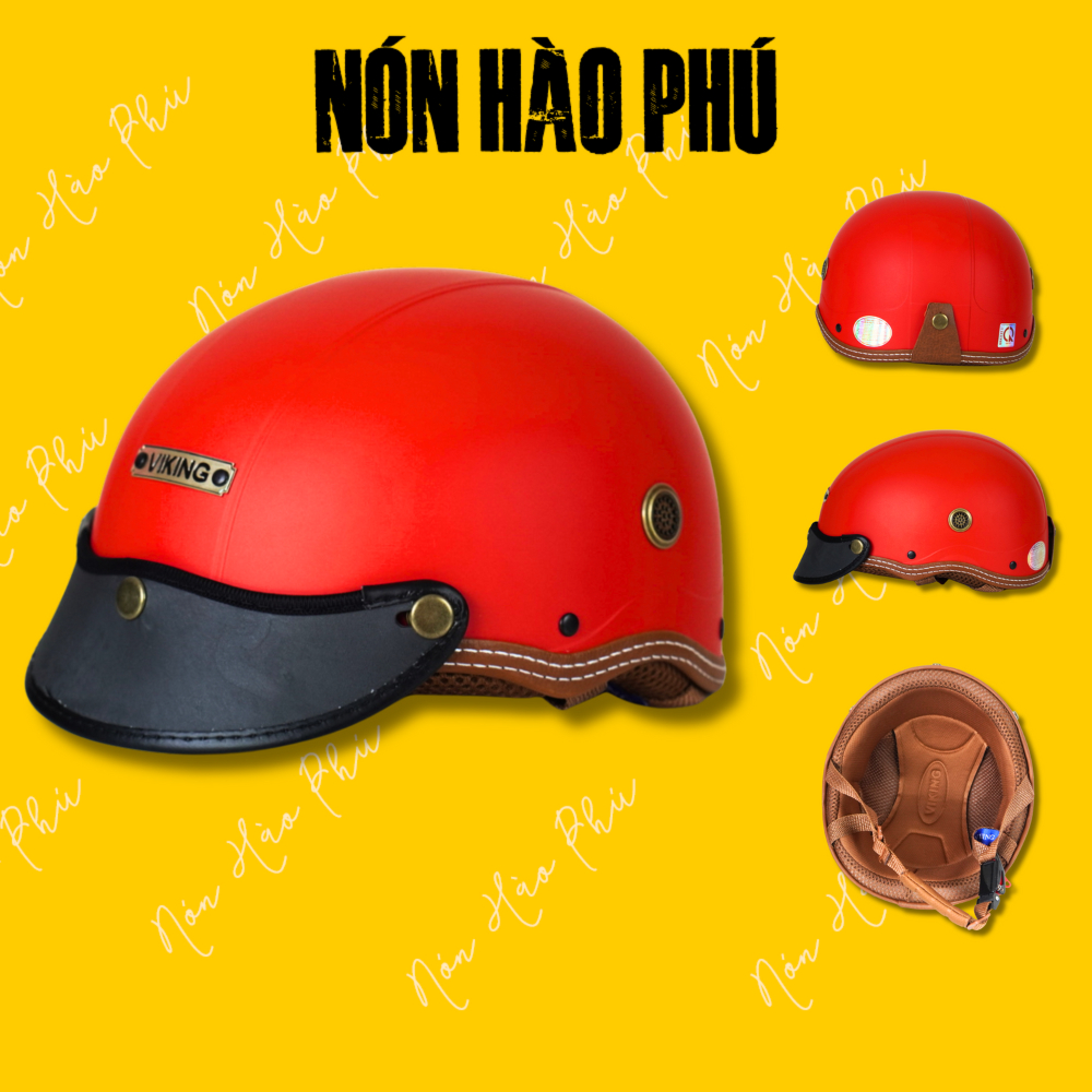 Nón bảo hiểm THỦ CÔNG VIKING01[CHÍNH HÃNG] nhựa abs lót nâu khóa sắt cao cấp Mũ bảo hiểm viền nâu nử