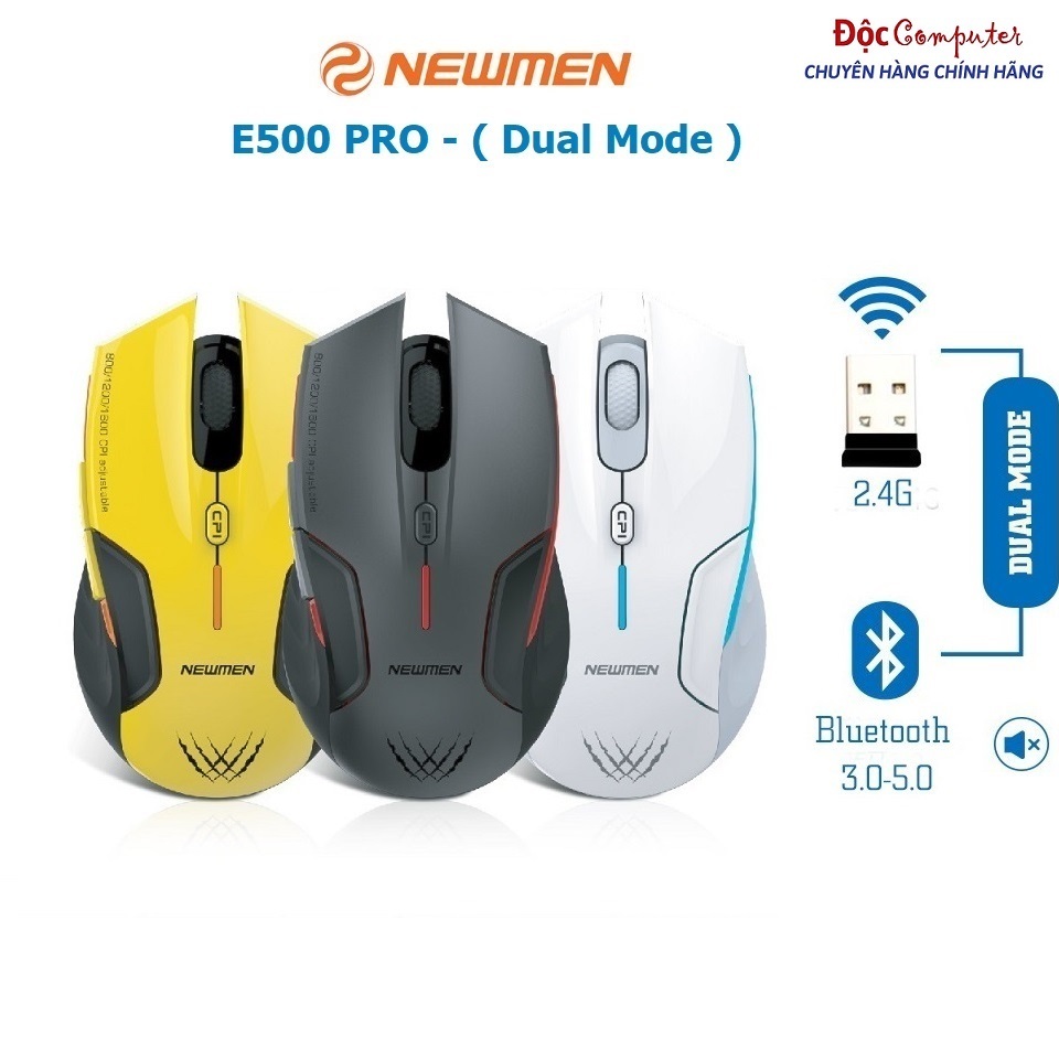 Chuột không dây + Bluetooth 5.0 chính hãng Newmen E500 Pro Dual Mode, công thái học đối xứng, 4000DP