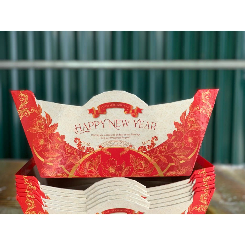 Set 10 khay thuyền Tết Happy + màng co,giỏ quà Tết, giỏ quà 2026, thuyền tết