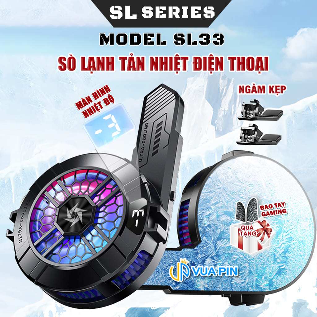 Sò lạnh tản nhiệt điện thoại SL33 led RGB hiển thị nhiệt độ giảm nhiệt nhanh hỗ trợ tăng FPS Gaming Liên Quân PUBG