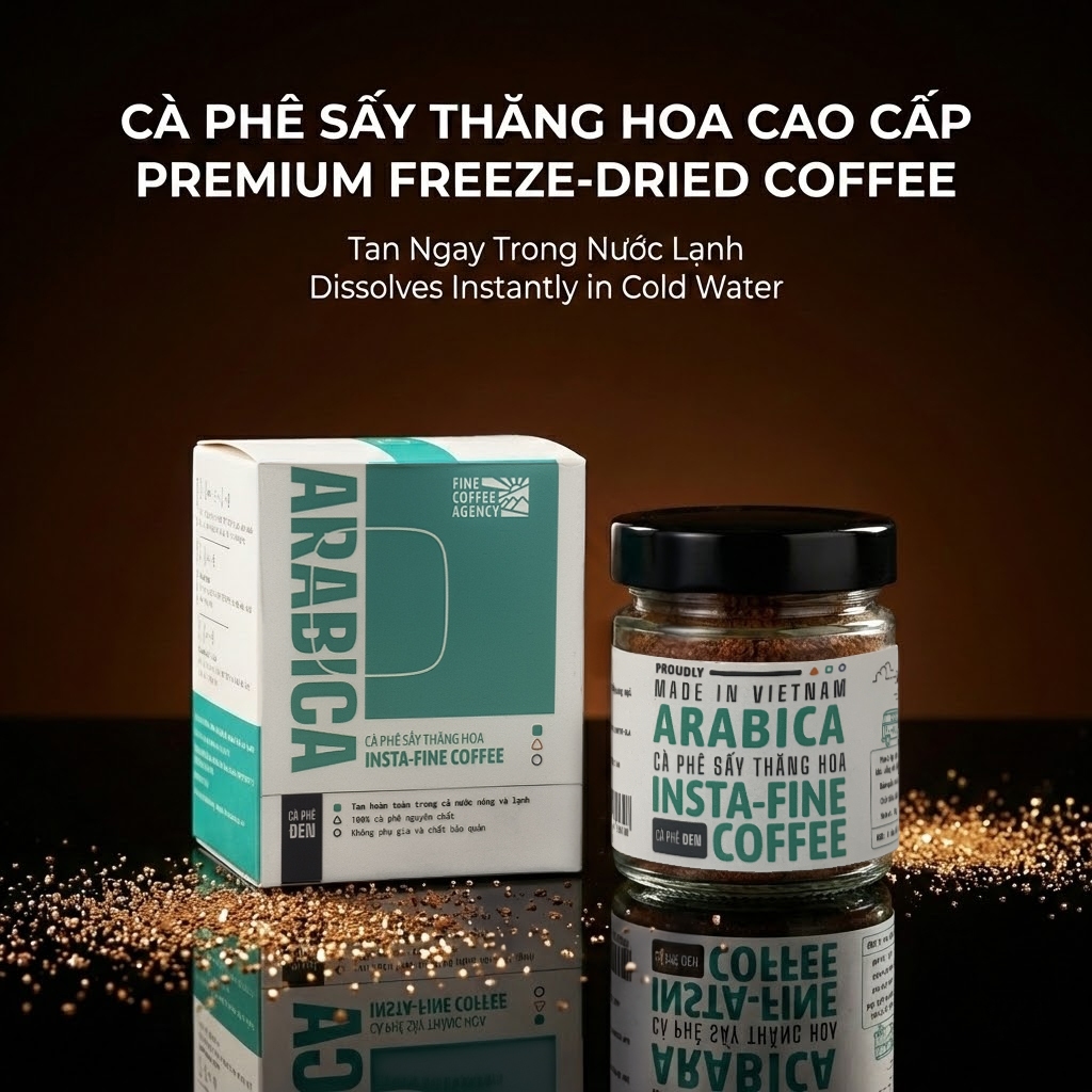 Cà Phê Hòa Tan Đen Insta-Fine 100% Arabica Cầu Đất (Pha Lạnh) – Hương Hoa Trái, Vị Chua Thanh