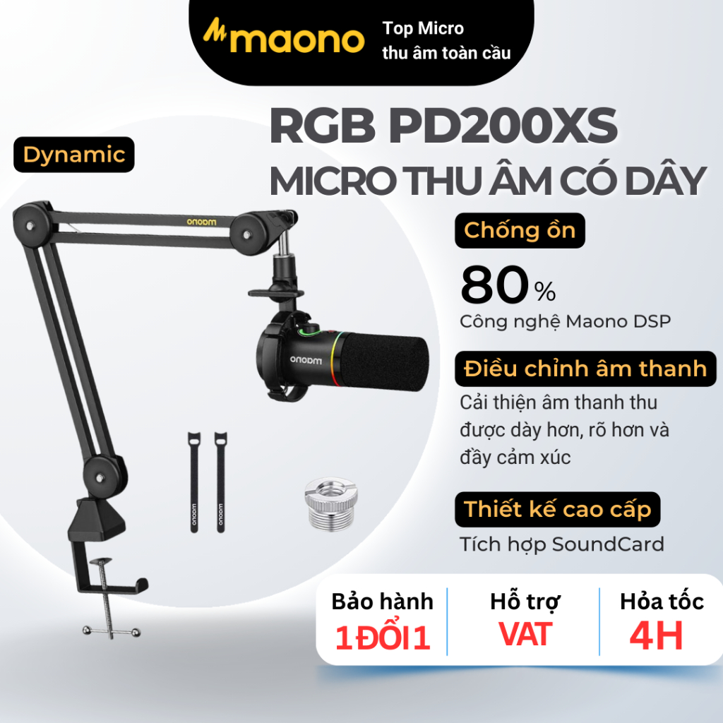 Micro thu âm MAONO PD200XS Dynamic có dây USB Type C/ XLR Chuyên nghiệp làm Podcast/Chơi Game Cho PC