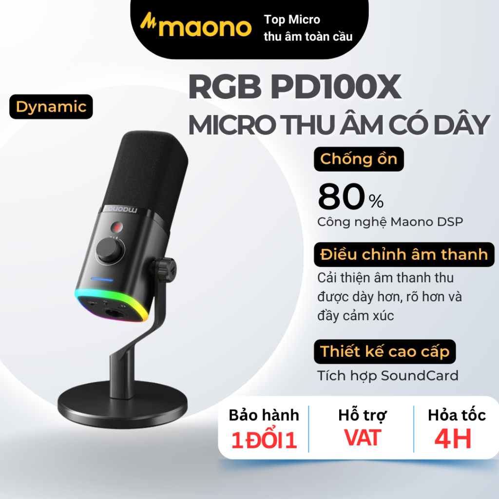 [Chính Hãng] Mic PD100X Maono Micro Thu Âm Dynamic Cardioid RGB – Mic Stream Gaming, thu Podcast chu