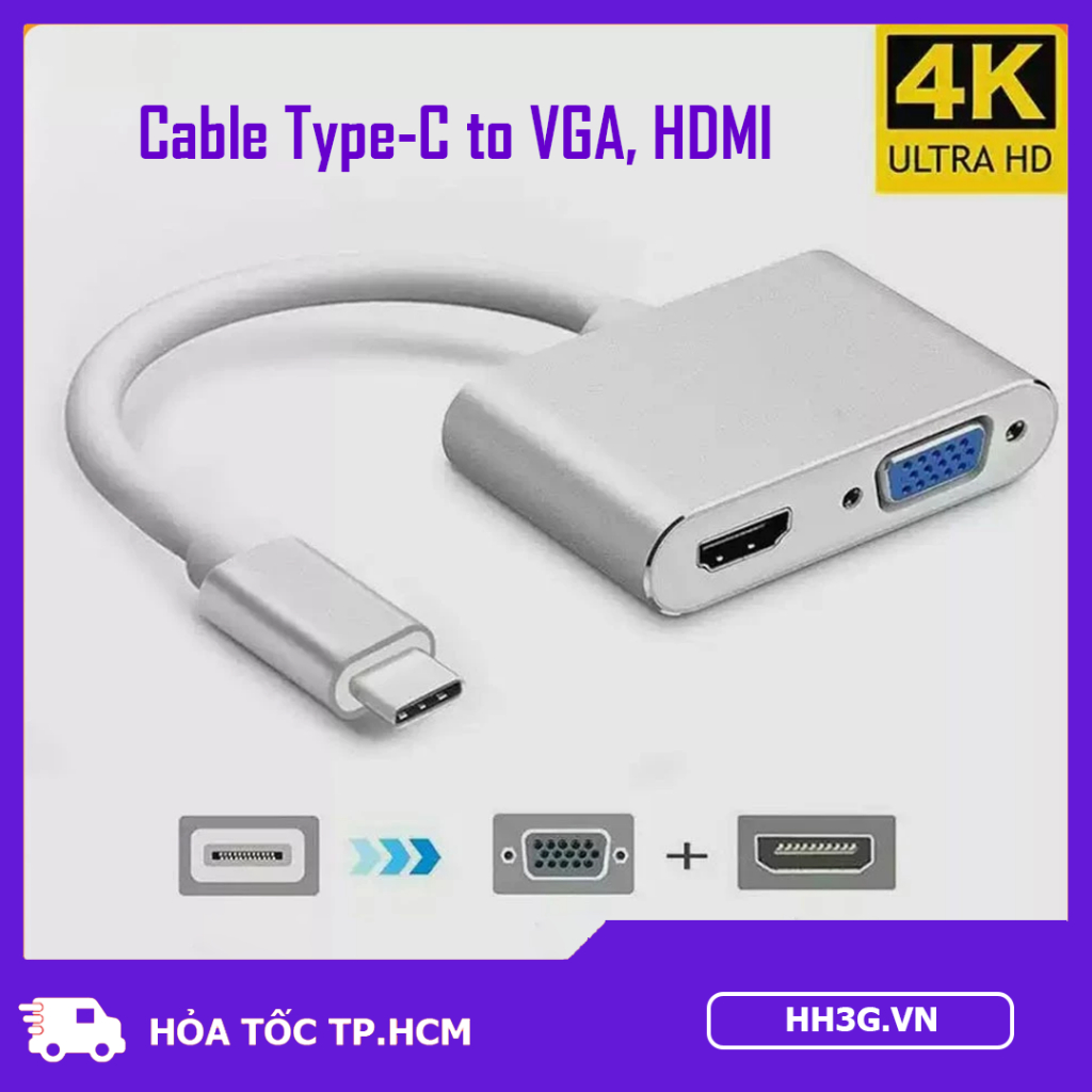 Cáp Chuyển Đổi Type-C Sang HDMI/VGA  – Hỗ Trợ Xuất Hình Ảnh Sắc Nét, Tương Thích Laptop, PC,...