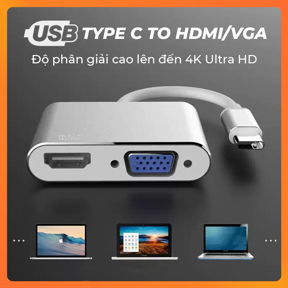 Cáp Chuyển Đổi Type-C Sang HDMI/VGA  – Hỗ Trợ Xuất Hình Ảnh Sắc Nét, Tương Thích Laptop, PC,...