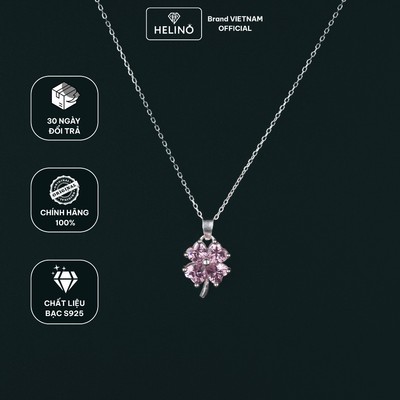 Dây Chuyền Bạc Nữ HELINO Cỏ Bốn Lá Đính Đá Hồng Pink Clover Bạc S925 Lấp Lánh C60