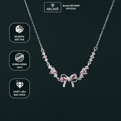 Dây Chuyền Bạc Nữ HELINO Họa Tiết Nơ Đính Đá Tim Hồng Love Bow Bạc S925 Lấp Lánh C65
