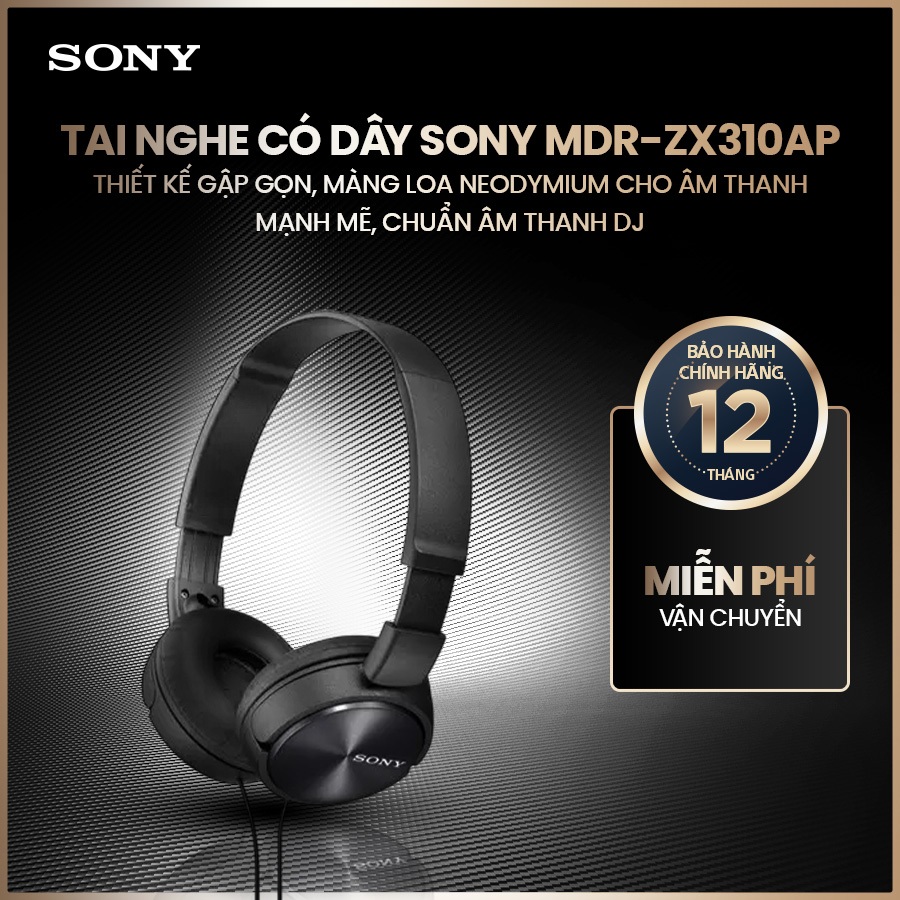Tai nghe có dây Sony MDR-ZX310AP thiết kế gập gọn, màng loa Neodymium cho âm thanh mạnh mẽ, chuẩn âm