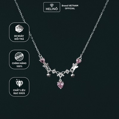 Dây Chuyền Bạc Nữ HELINO Lovely Bow Họa Tiết Nơ Đính Đá Tim Hồng Bạc S925 Cao Cấp C70