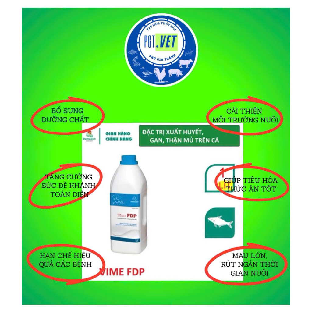 Vemedim - FDP chai 1 lít dùng cho cá tôm ếch lươn Hỗ trợ ga.n thậ.n m.ủ, x.uất h.uyết Giúp khỏe mạnh