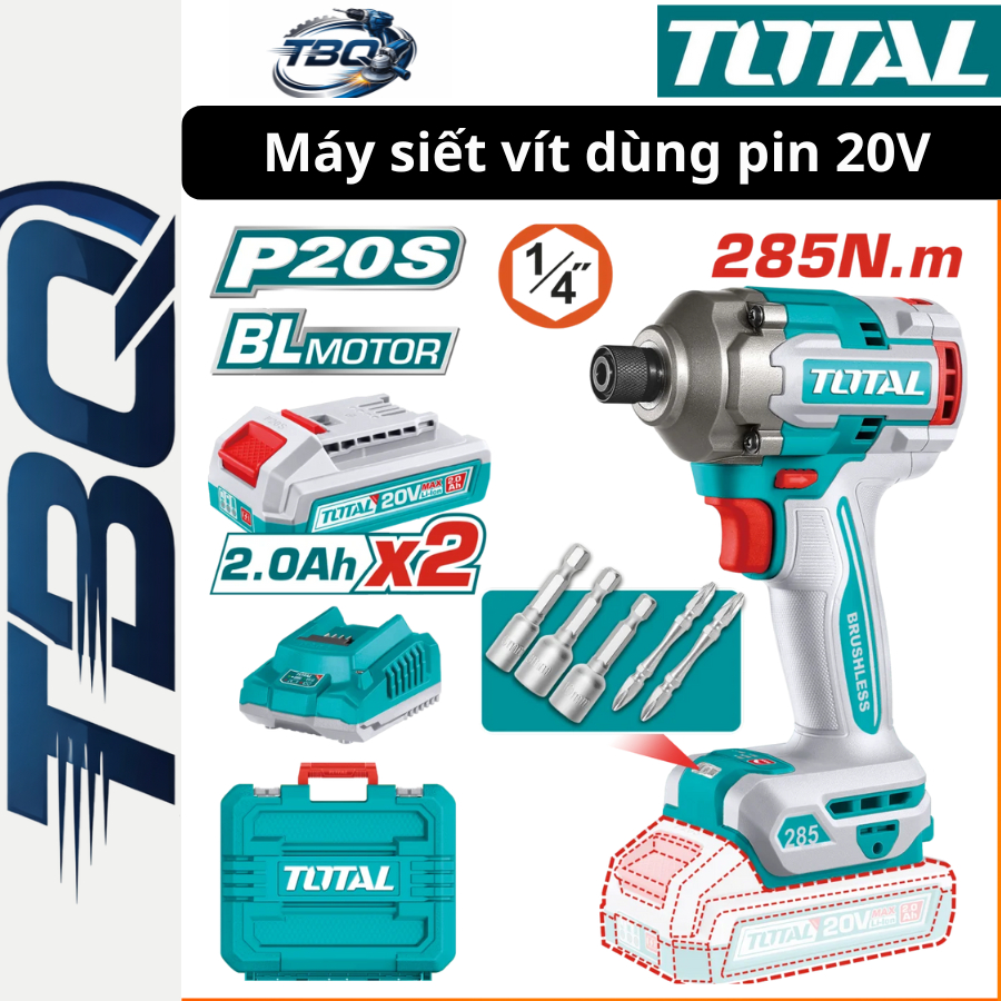 Máy Siết Vít Pin 20V TOTAL TIRLI2028 - Mô Tơ Không Chổi Than (285Nm) - 3 Cấp Tốc Độ