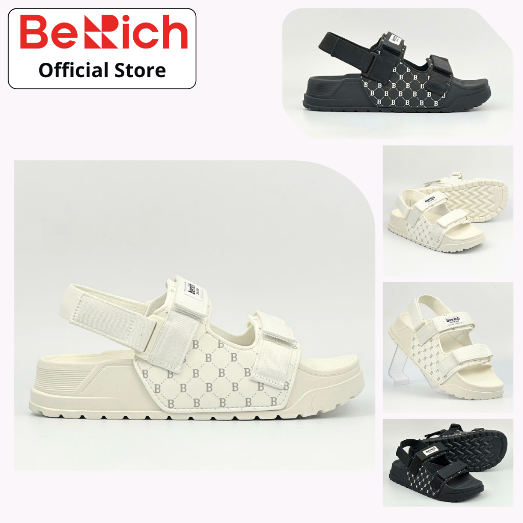 Dép Sandal Berich BE977 IN 2 Quai Ngang Họa Tiết B Monogram - Sandal Nam Nữ Đi Học Đi Chơi Đế Êm
