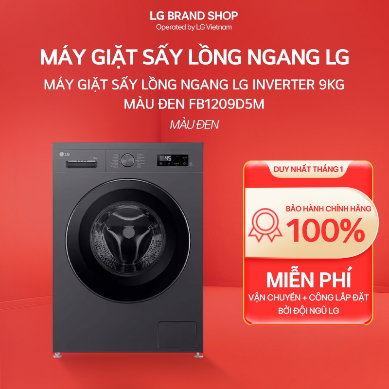Máy giặt sấy lồng ngang LG Inverter 9kg màu đen FB1209D5M