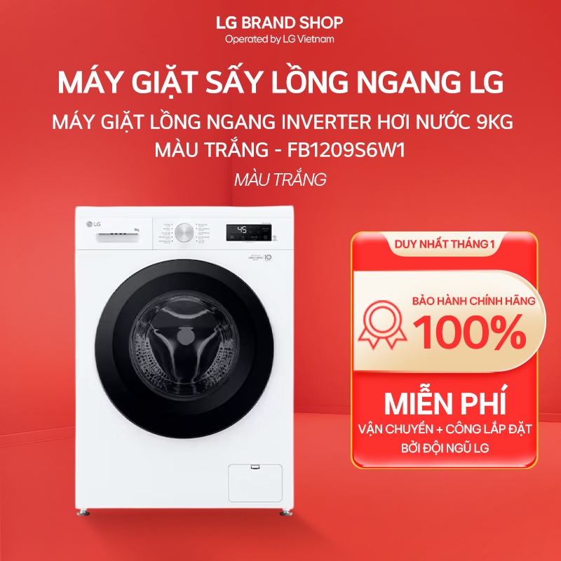 IB shop Máy giặt lồng ngang Inverter hơi nước 9kg màu trắng - FB1209S6W1 Giao nhanh.